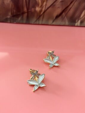 Gold and pale blue butterfly earrings